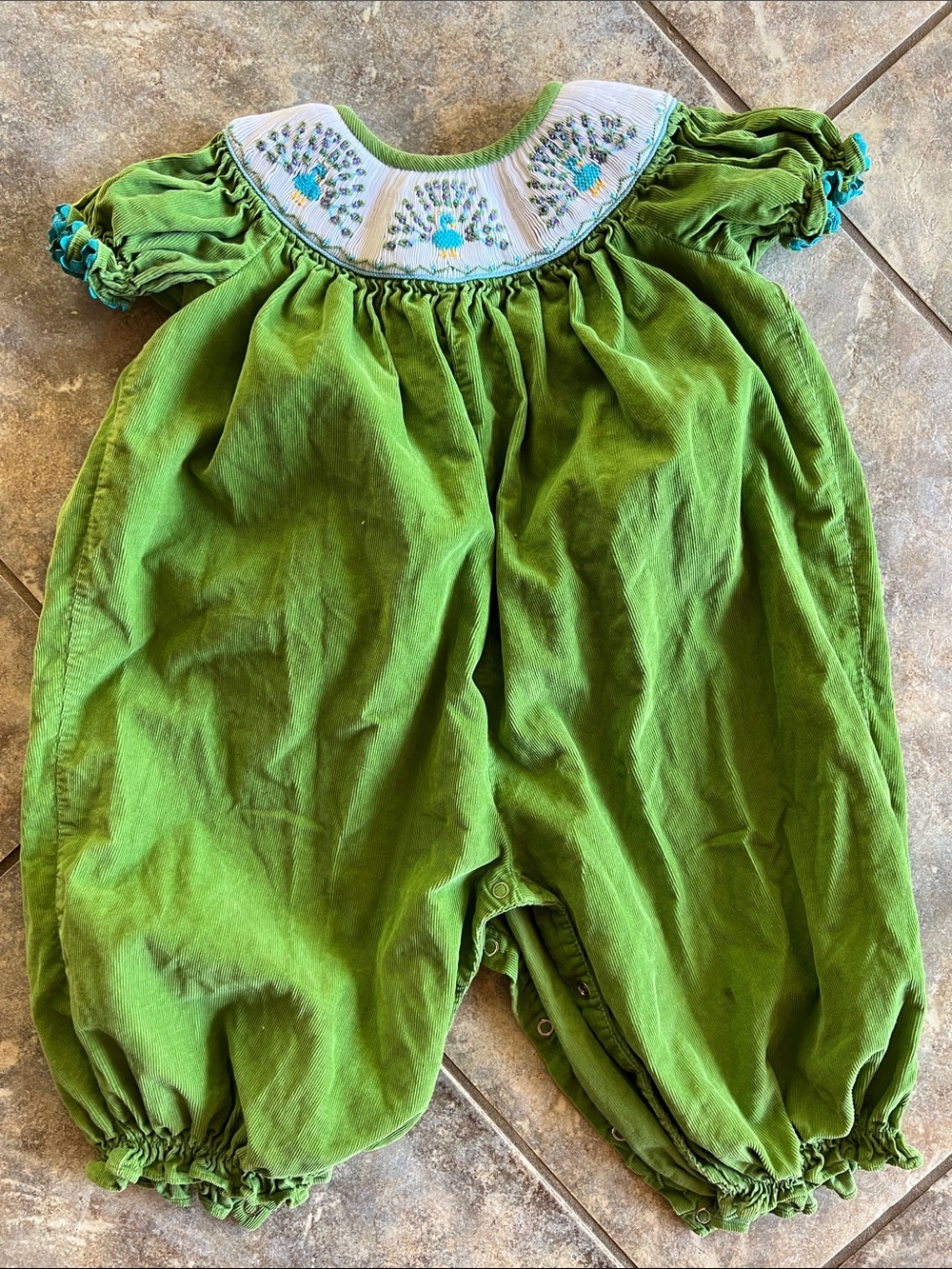 Castles & Crowns Peacock Smocked Bubble Romper